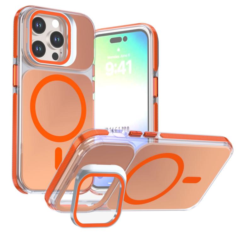 For iPhone 14 Pro Chameleon Gen2 Lens Cover Kickstand Magnetic Phone Case(Orange)