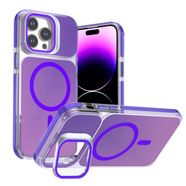 For iPhone 14 Pro Max Chameleon Gen2 Lens Cover Kickstand Magnetic Phone Case(Purple)