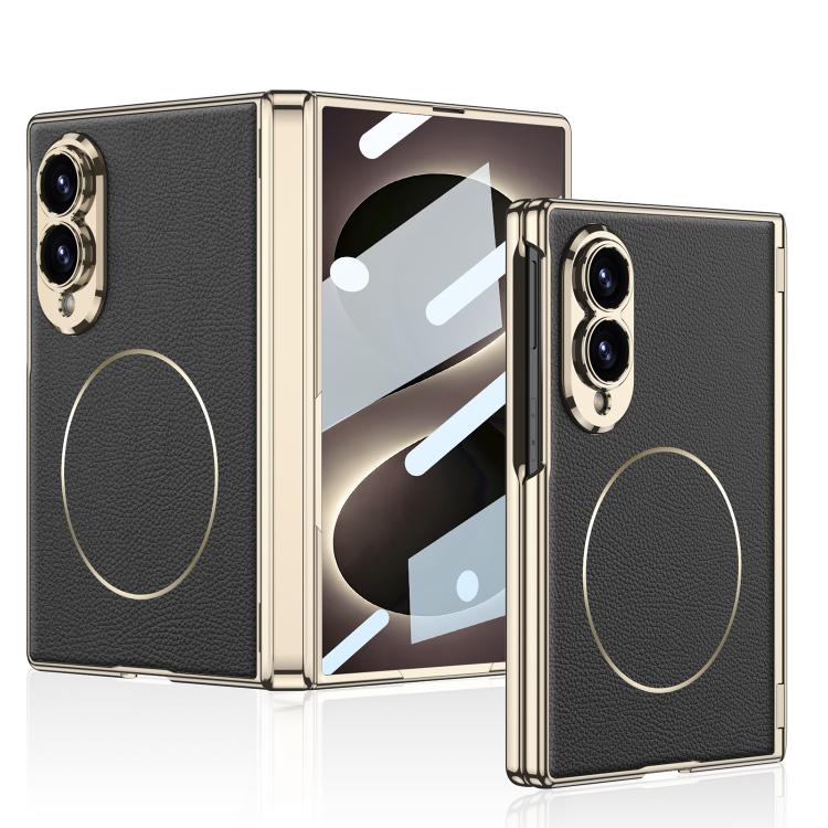 For Galaxy Z Fold8 5G GKK Integrated Magnetic Folding Hinge Phantom Vegan Leather Magnetic Ring Phone Case(Black)