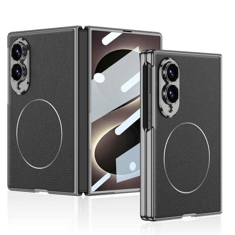 For Galaxy Z Fold8 5G GKK Integrated Electroplated Leather Magnetic Nickel Ring Phone Case(Black)