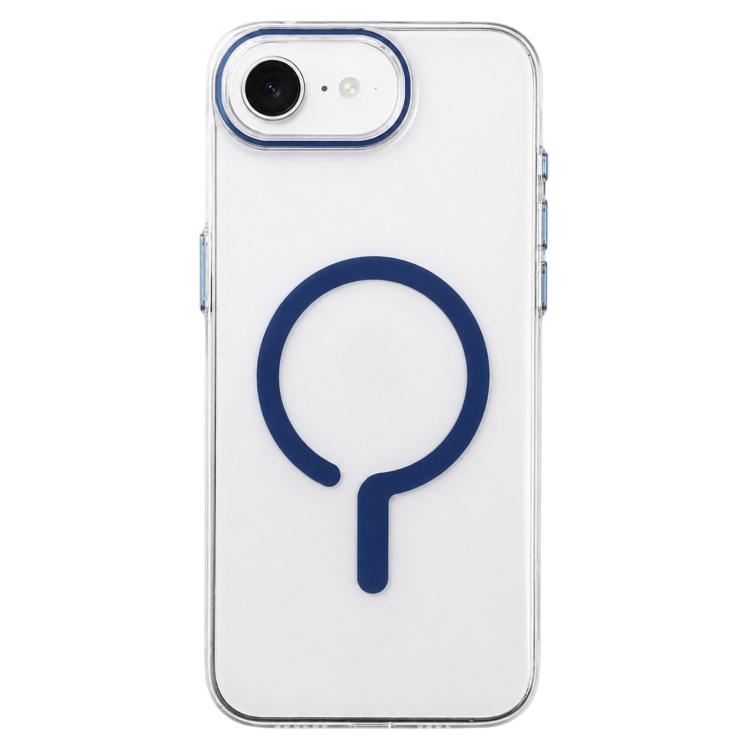 For iPhone 17e / 16e Question Mark Clear PC Magnetic Phone Case(Business Blue)