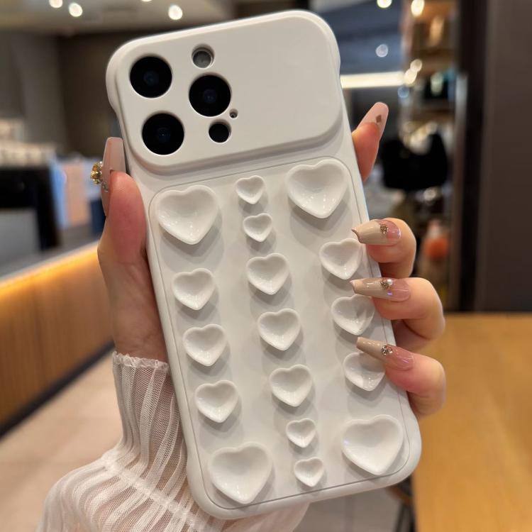 For iPhone 13 Pro Large Window Borderless Love Heart Suction Cup Phone Case(White)