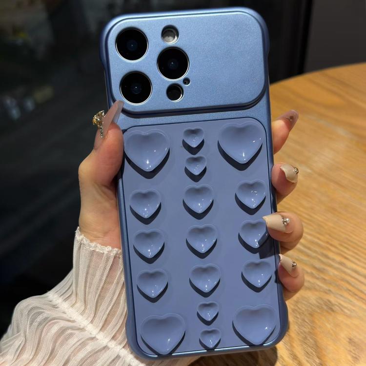 For iPhone 13 Pro Max Large Window Borderless Love Heart Suction Cup Phone Case(Light Blue)