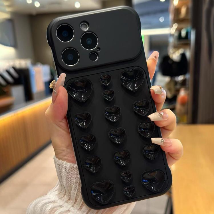 For iPhone 14 Pro Large Window Borderless Love Heart Suction Cup Phone Case(Black)