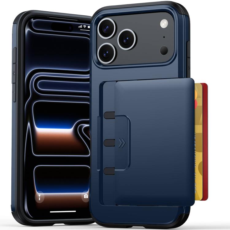 For iPhone 18 Pro Max Sliding Card Slot PC Hybrid TPU Phone Case(Dark Blue)