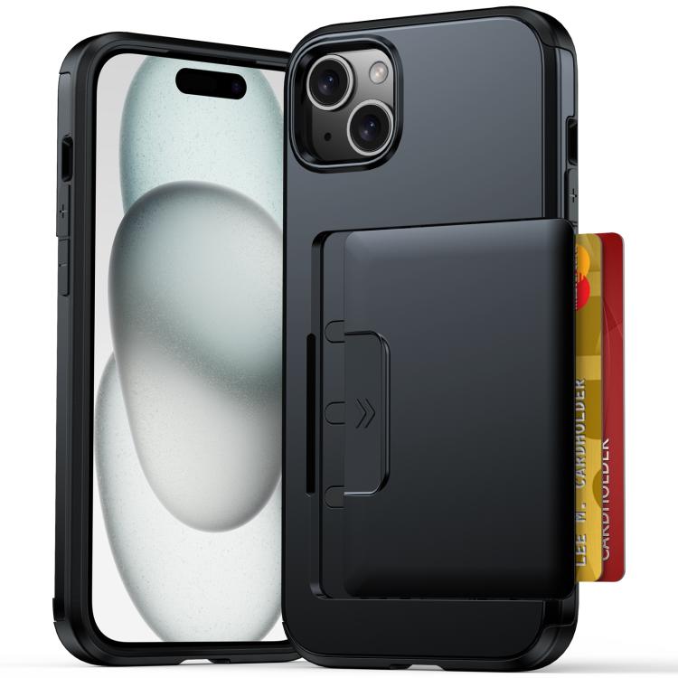 For iPhone 14 Sliding Card Slot PC Hybrid TPU Phone Case(Black)