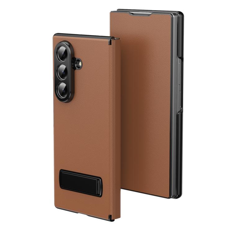 For Galaxy Z Fold8 Ultra 5G Flip Cover Folding Holder Vegan Leather Protective Phone Case(Brown)