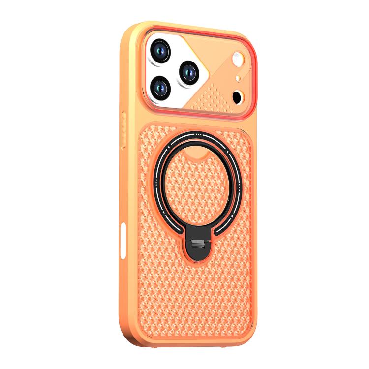 For iPhone 18 Pro Colored Cooling 360 Degree Rotation Ring Holder Magnetic Phone Case(Orange)