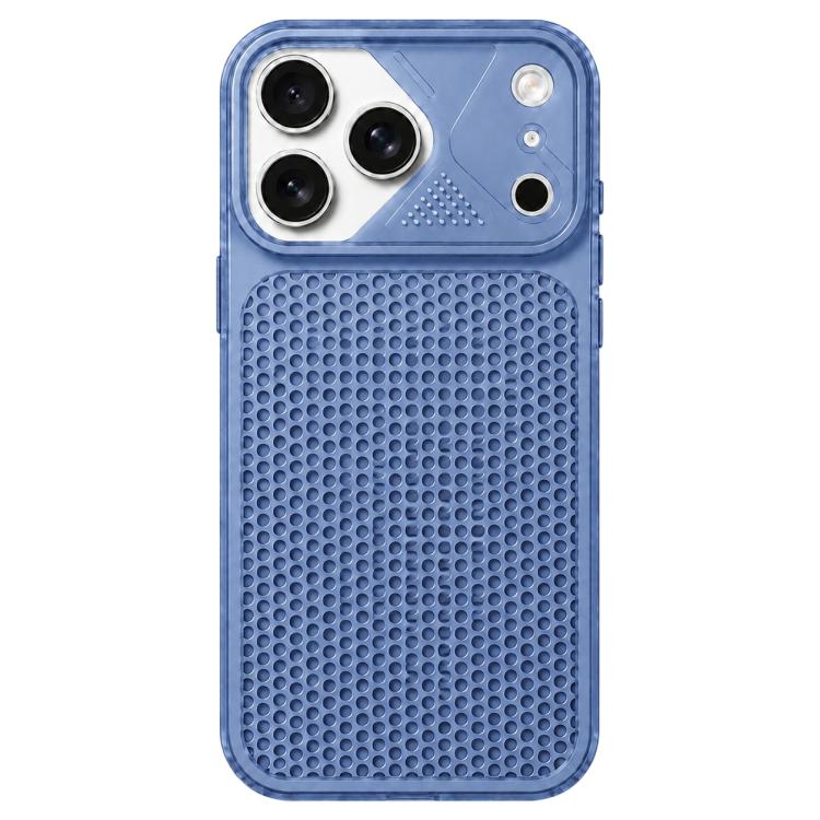 For iPhone 17 Pro Max Mecha Style Heat Dissipation Mesh TPU Phone Case(Transparent Dark Blue)