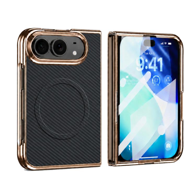 For iPhone Duo Electroplated Carbon Fiber Texture Magnetic Integrated Film Phone Case(Black)
