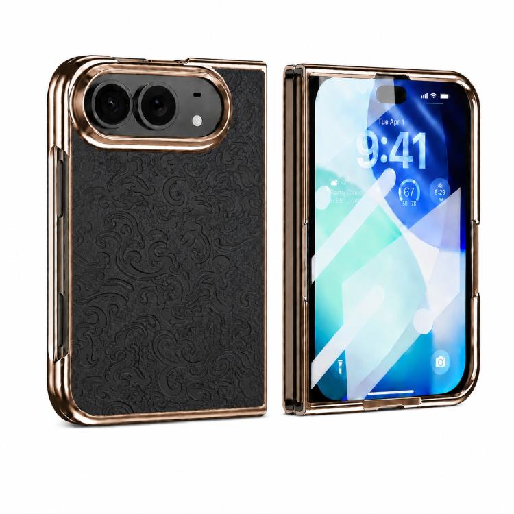 For iPhone Duo Electroplated 3D Embossed Magnetic Integrated Film Phone Case(Black)
