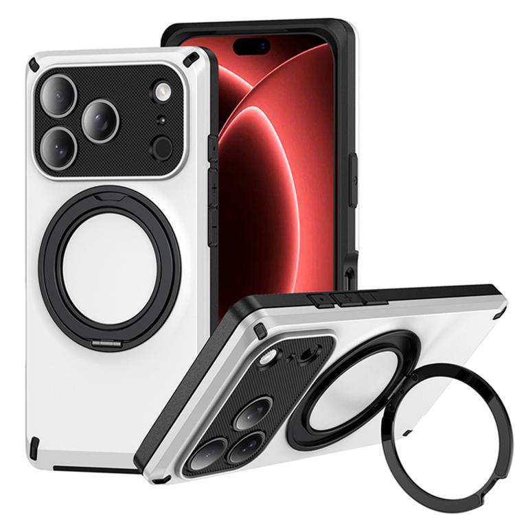For iPhone 18 Pro Magnetic 360 Degree Ring Holder Phone Case(White)