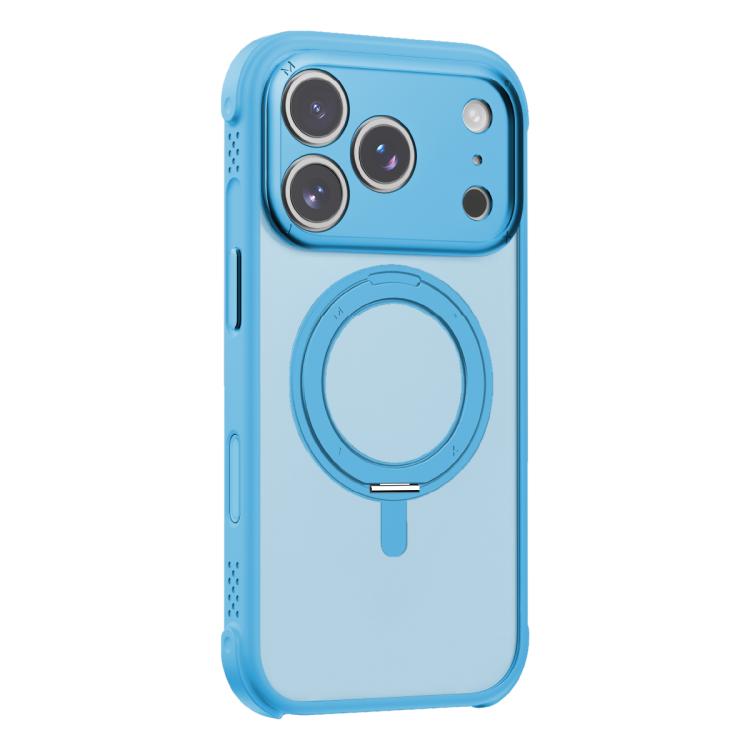 For iPhone 18 Pro MOMAX SOMA Hoop Series Magnetic 360 Rotating Invisible Stand Phone Case(Blue)