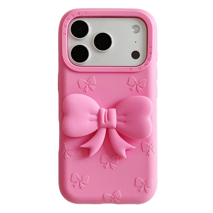 For iPhone 18 Pro Max Cute 3D Bow Silicone Phone Case(Rose Red)