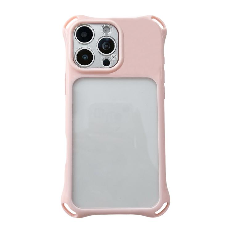 For iPhone 15 Pro Four-corners Lanyard Holes Acrylic Hybrid TPU Phone Case(Light Pink)