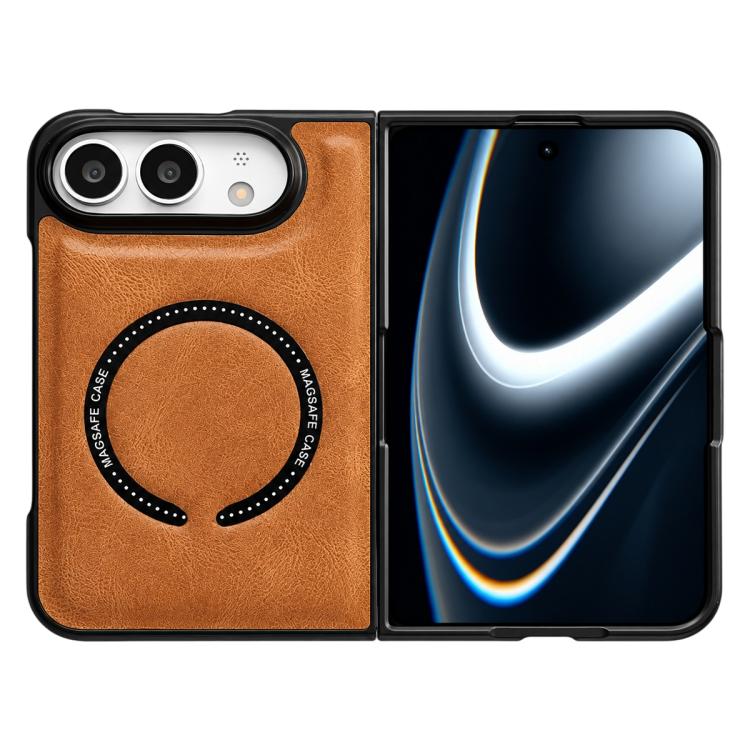 For iPhone Duo Crazy Horse Texture Magnetic Magsafe PU Phone Case(Orange)