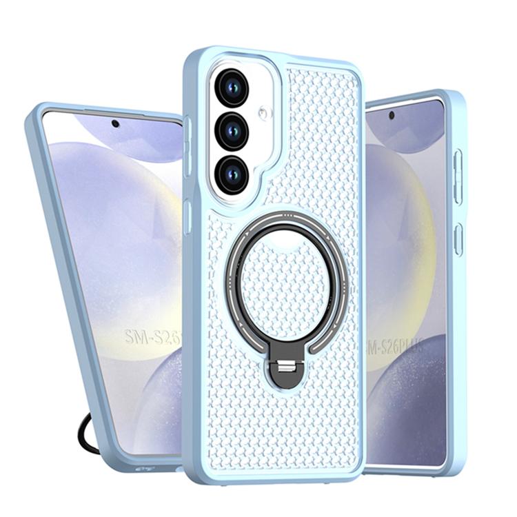For Galaxy S26+ 5G Colored Cooling 360 Degree Rotation Ring Holder Magnetic Phone Case(Blue)