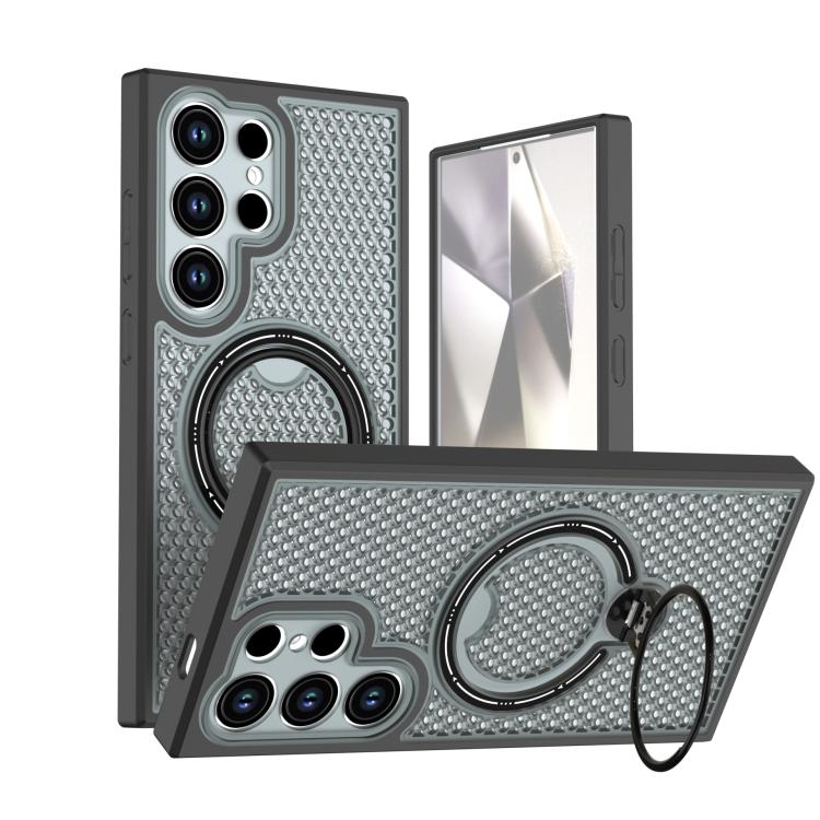 For Galaxy S24 Ultra 5G Colored Cooling 360 Degree Rotation Ring Holder Magnetic Phone Case(Black)