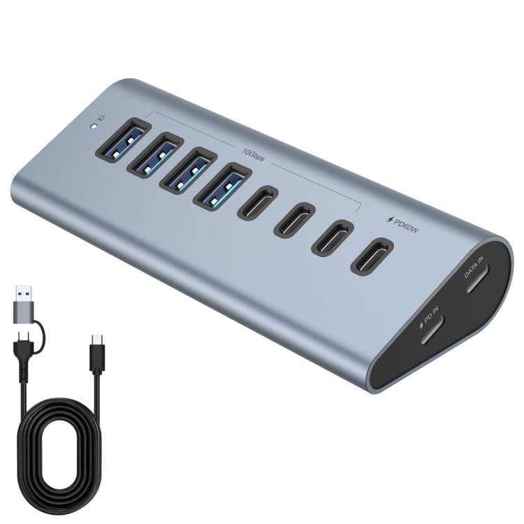 HAS-4A4C 4 USB-A & 4 USB-C 10Gbps PD60W Max Output USB 3.2 HUB(Grey)
