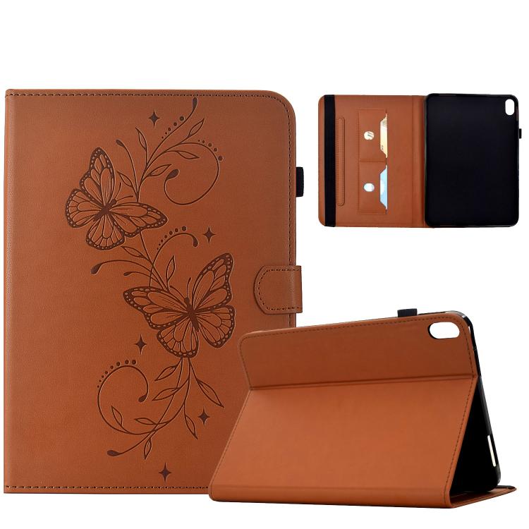For iPad 2025 / 2022 Dual-Butterfly Embossed Vegan Leather Smart Tablet Case(Brown)