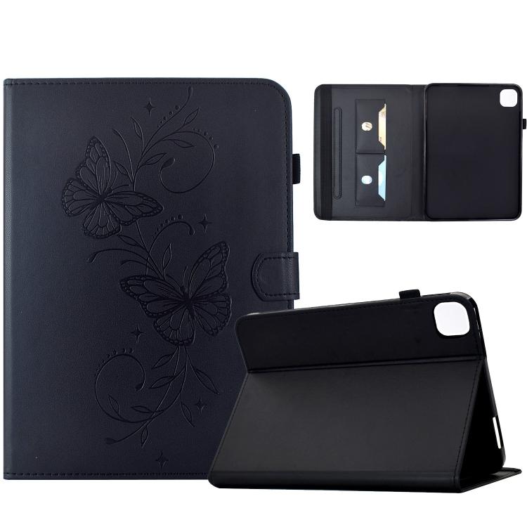 For iPad Air 2026 / 2025 / 2024 Dual-Butterfly Embossed Vegan Leather Smart Tablet Case(Black)