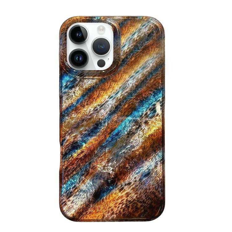 For iPhone 15 Pro Max Blue Brown Gradient Leopard Print Double-layer Half Coverage IMD Phone Case