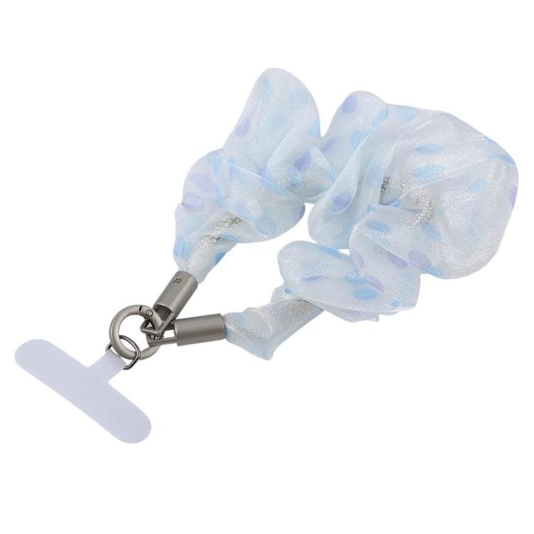 Spot Pattern Silk Scarf Short Chain Phone Wrist Strap with Tether Pad(Blue Purple)