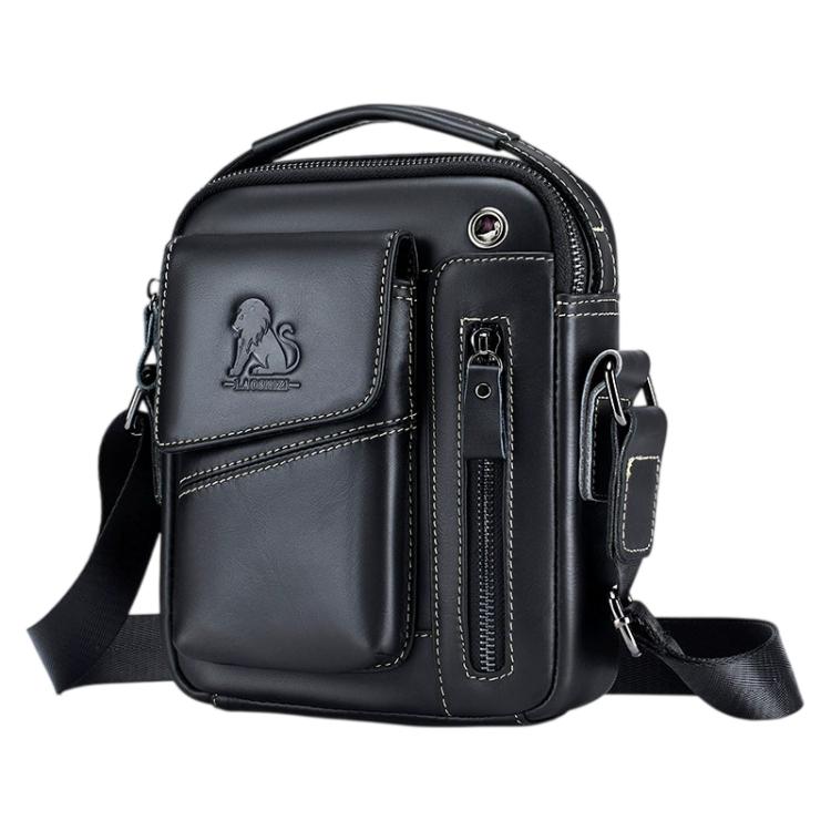 STEEL LION Large Capacity Genuine Leather Crossbody Shoulder Messenger Bag(Black)