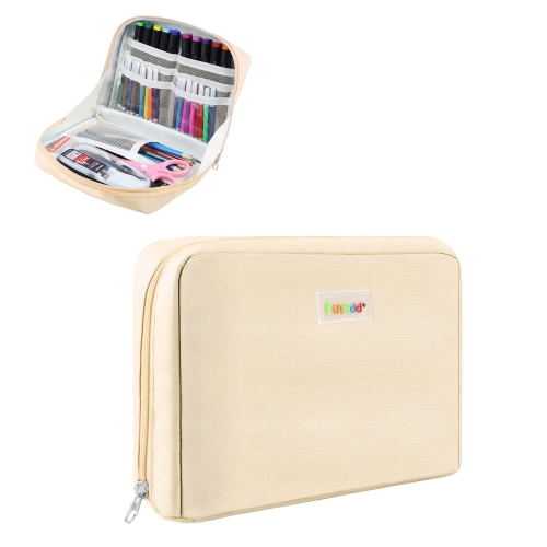 

FunAdd Large-capacity Pencil Case Storage Organizer Canvas Cosmetic Bag, Size: 230 x 170 x 75mm (Apricot)