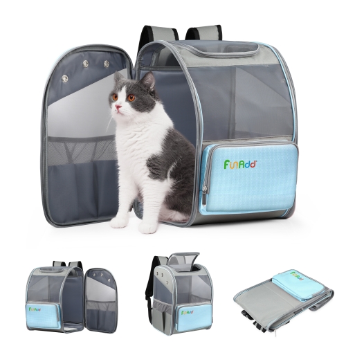 FUNADD Fold Breathable Pet Backpack Outdoor Shoulders Cat Bag(Blue)