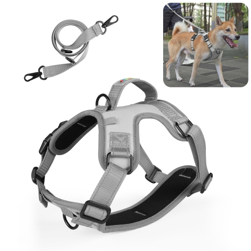 

FunAdd Traction Rope Reflective Breathable Nylon Pet Vest Dog Harness, Size: M (Grey)