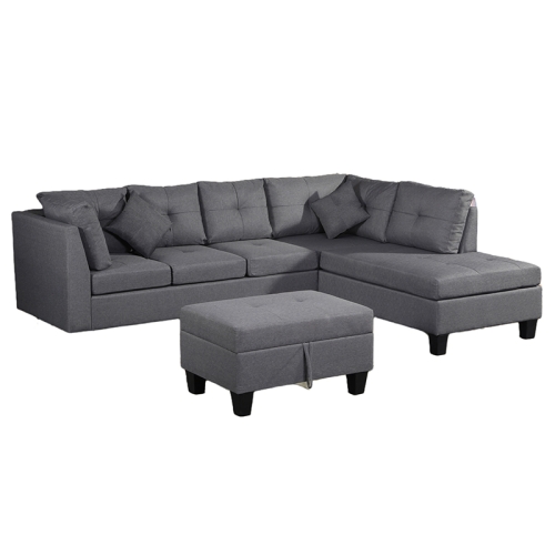 [US Warehouse] Living Room L-shaped Fabric Upholstered Sofa Three-seat ...