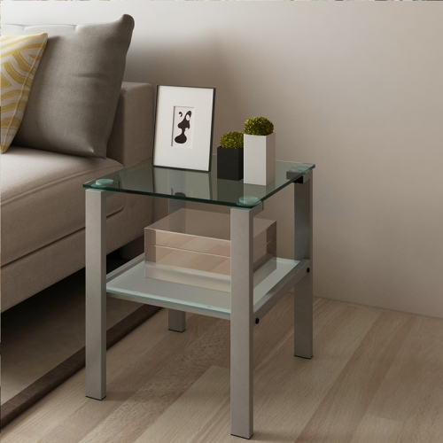 

[US Warehouse] Two Tier Glass Tea Table Small Square Table, Size: 20.87 x 17.72 x 17.72 inch(Grey)