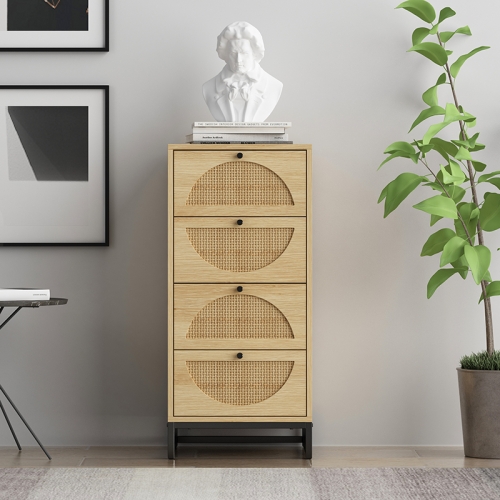 

[US Warehouse] Natural Rattan Cabinet With Four Drawers, Size: 40.6 x 18.9 x 15.7 inch