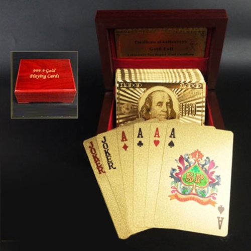 

Creative Frosted Golden Dollar Back Texture Plastic From Vegas to Macau Playing Cards Texas Poker with Wooden Gift Box