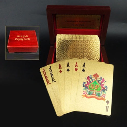 

Creative Frosted Golden Tattice Back Texture Plastic From Vegas to Macau Playing Cards Texas Poker with Wooden Gift Box