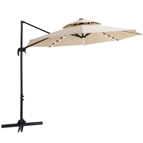 Sunsky Us Warehouse 10ft 360 Degree, Cantilever Outdoor Beige Umbrella With Lights And Speakers