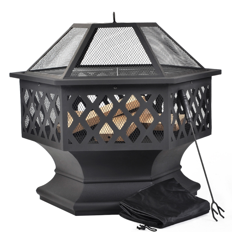 [EU Warehouse] Hexagonal Fire Pit with Grill Grate 3 in 1 Outdoor ...