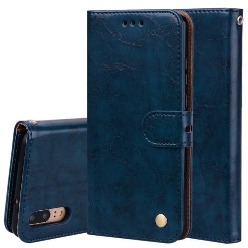 

For Huawei P20 Lite Business Style Oil Wax Texture Horizontal Flip Leather Case with Holder & Card Slots & Wallet(Blue)