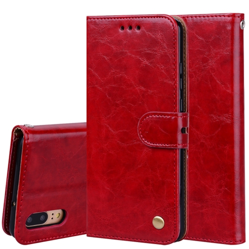 

For Huawei P20 Business Style Oil Wax Texture Horizontal Flip Leather Case with Holder & Card Slots & Wallet(Red)