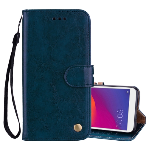 

Business Style Oil Wax Texture Horizontal Flip Leather Case for Huawei Y5 (2018) / Y5 Prime (2018) / Honor 7A (Russian Version), with Holder & Card Slots & Wallet(Blue)