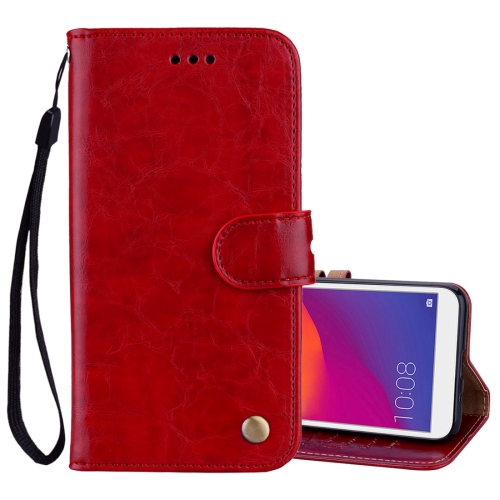 

Business Style Oil Wax Texture Horizontal Flip Leather Case for Huawei Y5 (2018) / Y5 Prime (2018) / Honor 7A (Russian Version), with Holder & Card Slots & Wallet(Red)