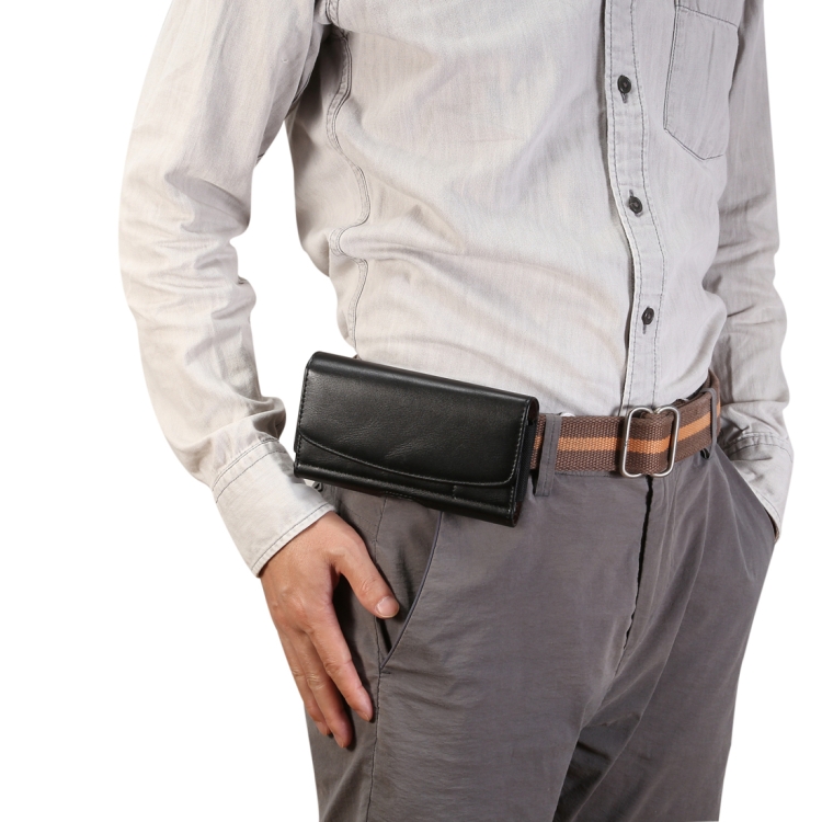 

Men Lambskin Texture Multi-functional Universal Mobile Phone Waist Pack Leather Case for 6.9 Inch or Below Smartphones, with Card slot (Black)
