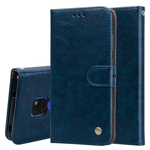 

Business Style Oil Wax Texture Horizontal Flip Leather Case for Huawei Mate 20, with Holder & Card Slots & Wallet (Blue)