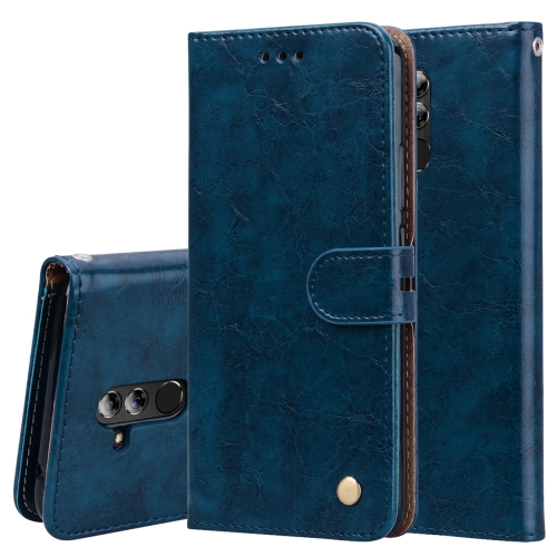 

Business Style Oil Wax Texture Horizontal Flip Leather Case for Huawei Mate 20 Lite, with Holder & Card Slots & Wallet (Blue)