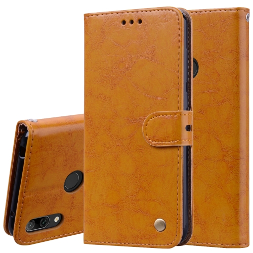 

Business Style Oil Wax Texture Horizontal Flip Leather Case for Huawei Y7 (2019), with Holder & Card Slots & Wallet (Brown)