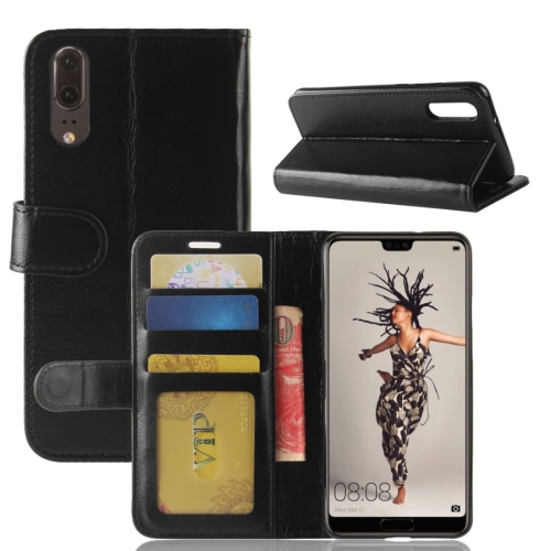 

For Huawei P20 PU + TPU Crazy Horse Texture Horizontal Flip Leather Case with Wallet & Holder & Card Slots(Black)