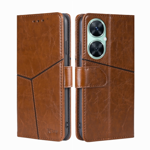 

For Huawei Enjoy 60 Pro / nova 11i / Maimang 20 Geometric Stitching Flip Leather Phone Case (Light Brown)