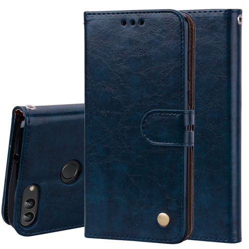 

Business Style Oil Wax Texture Horizontal Flip Leather Case for Huawei P Smart / Enjoy 7S, with Holder & Card Slots & Wallet(Blue)