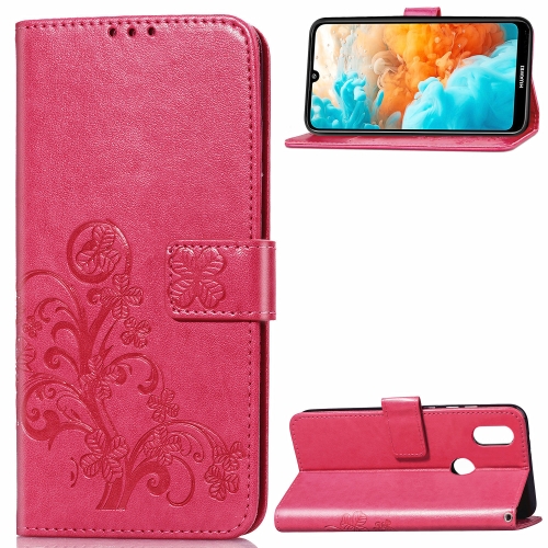 

Lucky Clover Pressed Flowers Pattern Leather Case for Huawei Y6 2019, with Holder & Card Slots & Wallet & Hand Strap (Rose Red)